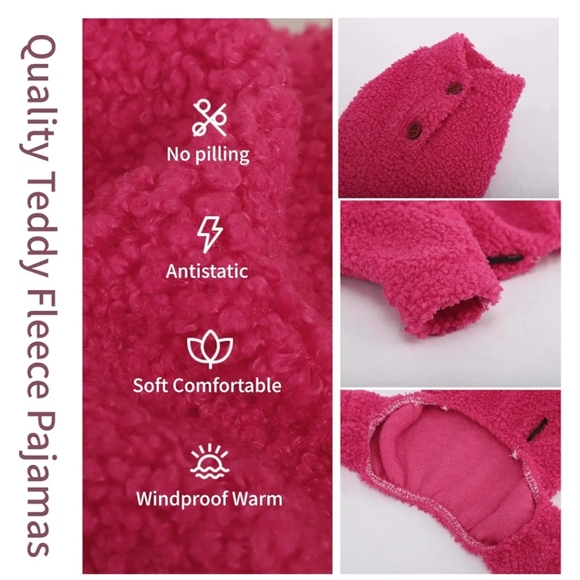 Teddy Fleece Dog Pajamas for Small Dogs Girl Winter Warm Puppy Pjs XXS pink - Picture 4 of 8